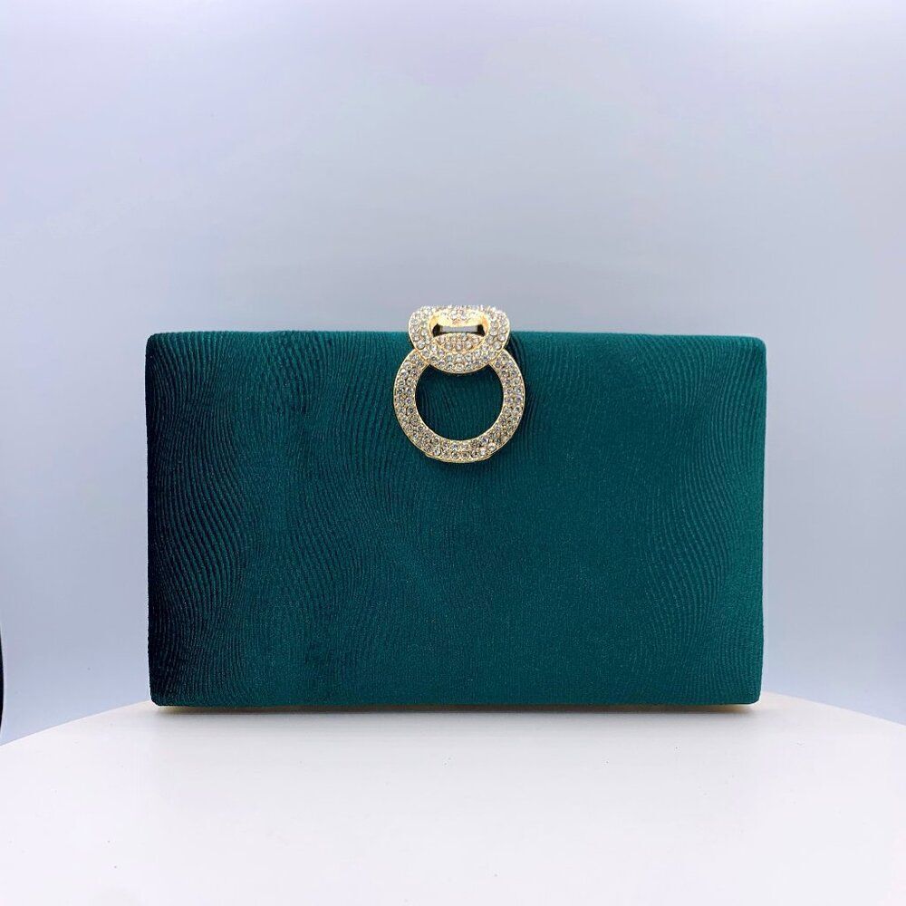 Purse, clutch, evening bag, green velvet gold and crystals, holds iphone, new